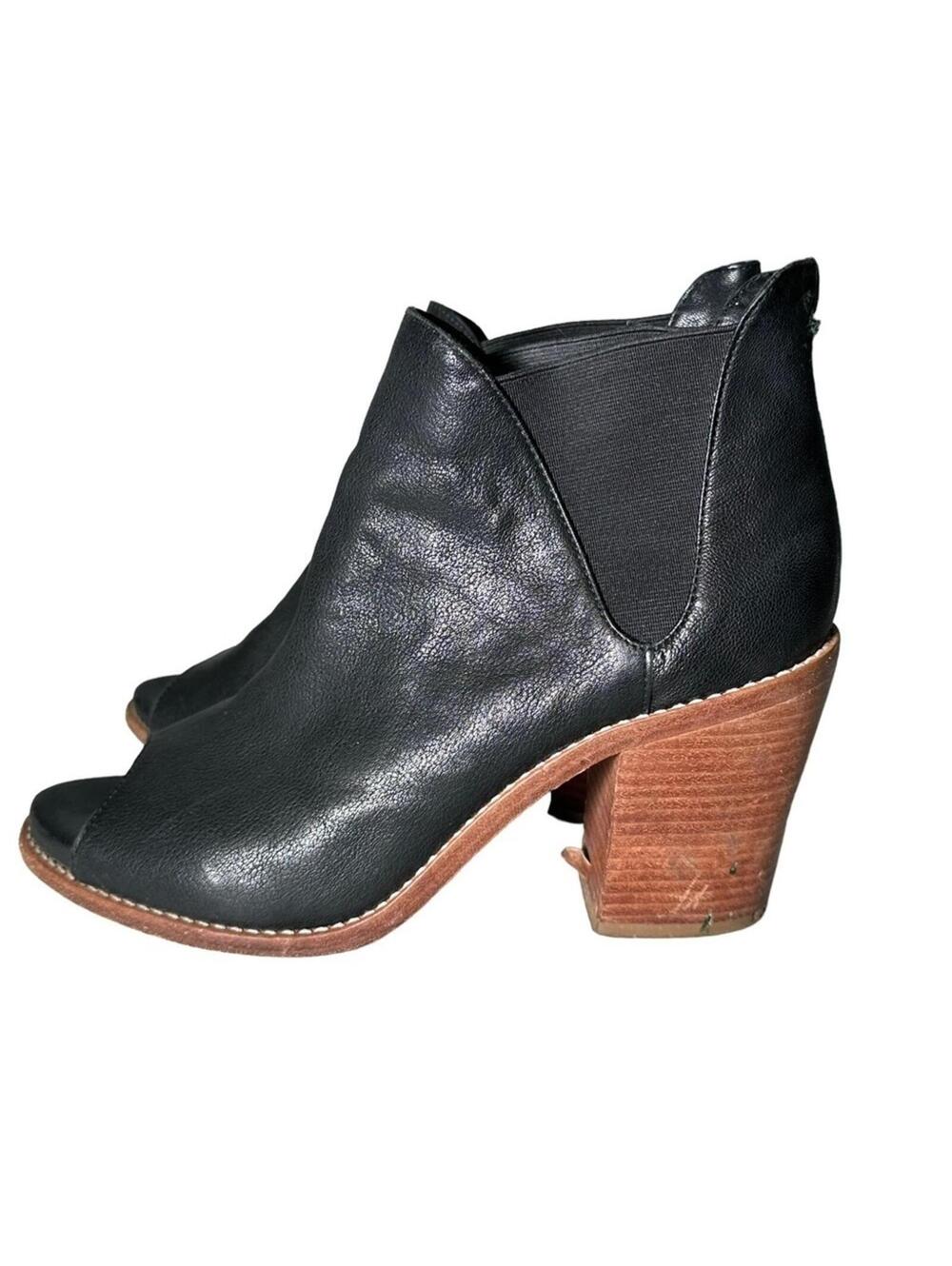 Loeffler Randall Peep Toe Ankle Boots Size 8B Black Leather Block Heel